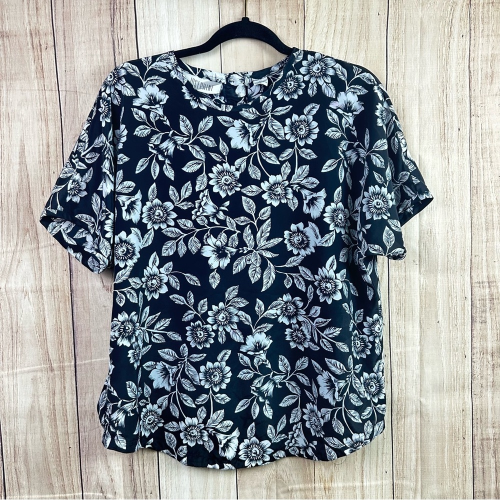 Elegant Floral Women's Blouse - Black and White